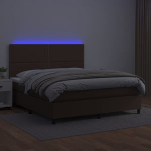 Κρεβάτι Boxspring με Στρώμα & LED Καφέ 140x200 εκ. Συνθ. Δέρμα