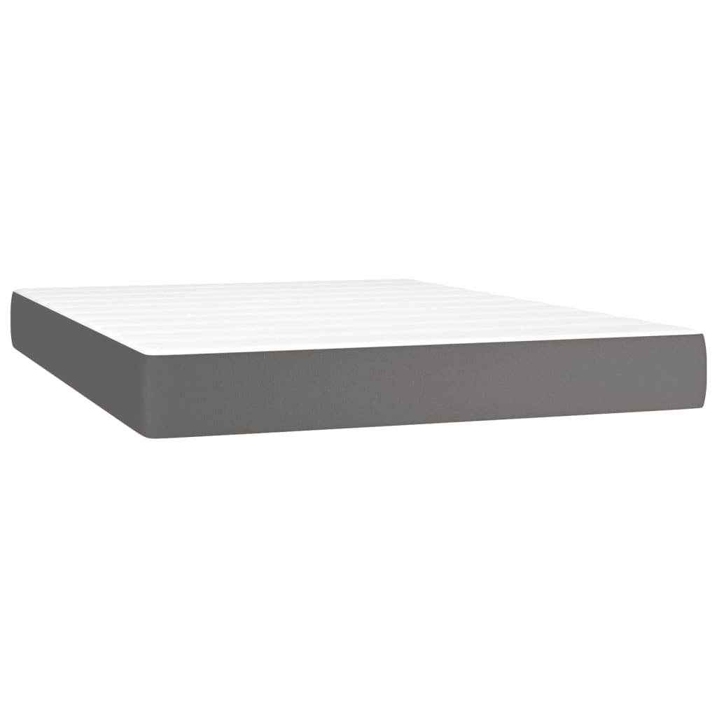 Κρεβάτι Boxspring με Στρώμα & LED Γκρι 140x200 εκ. Συνθ. Δέρμα