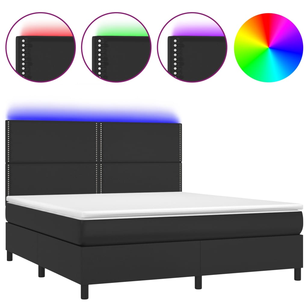 Κρεβάτι Boxspring με Στρώμα & LED Μαύρο 160x200 εκ. Συνθ. Δέρμα