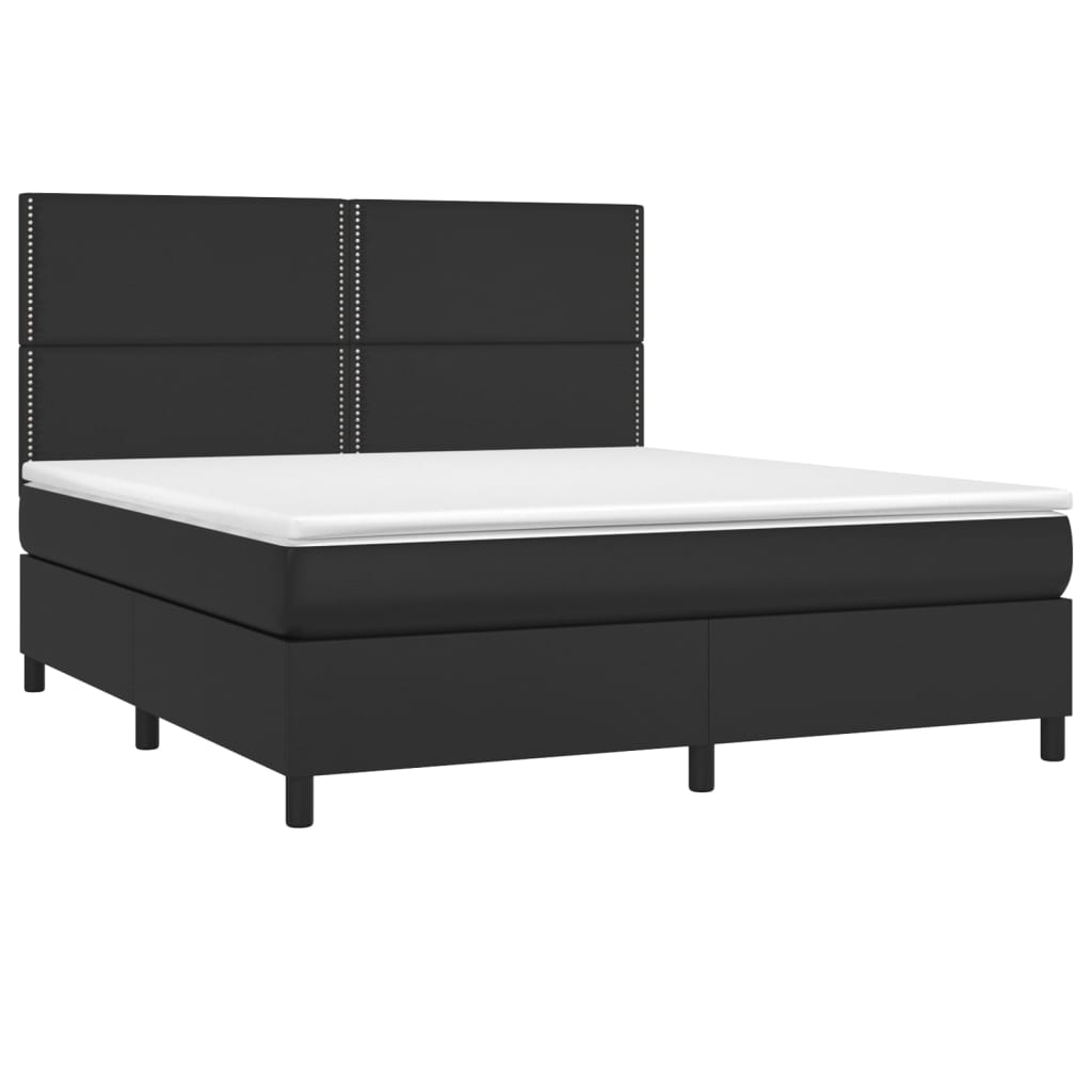 Κρεβάτι Boxspring με Στρώμα & LED Μαύρο 160x200 εκ. Συνθ. Δέρμα
