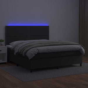 Κρεβάτι Boxspring με Στρώμα & LED Μαύρο 180x200 εκ. Συνθ. Δέρμα