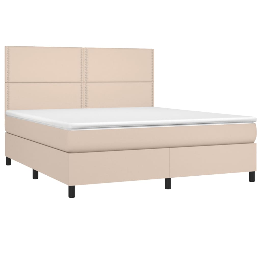 Κρεβάτι Boxspring Στρώμα&LED Καπουτσίνο 180x200 εκ. Συνθ. Δέρμα