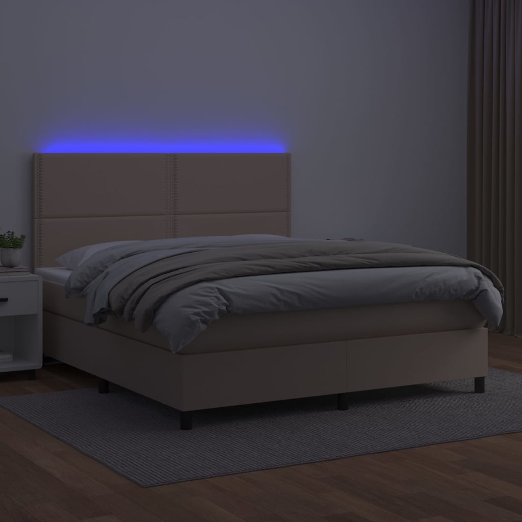 Κρεβάτι Boxspring Στρώμα&LED Καπουτσίνο 180x200 εκ. Συνθ. Δέρμα