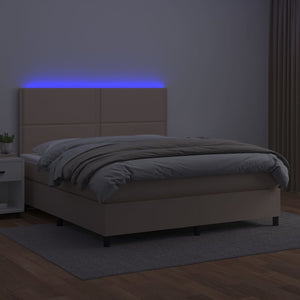 Κρεβάτι Boxspring Στρώμα&LED Καπουτσίνο 180x200 εκ. Συνθ. Δέρμα