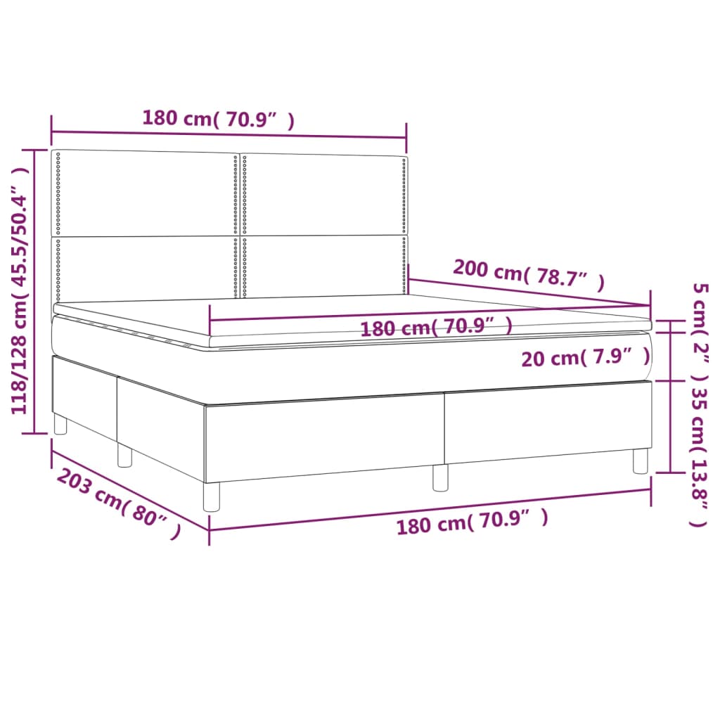 Κρεβάτι Boxspring Στρώμα&LED Καπουτσίνο 180x200 εκ. Συνθ. Δέρμα