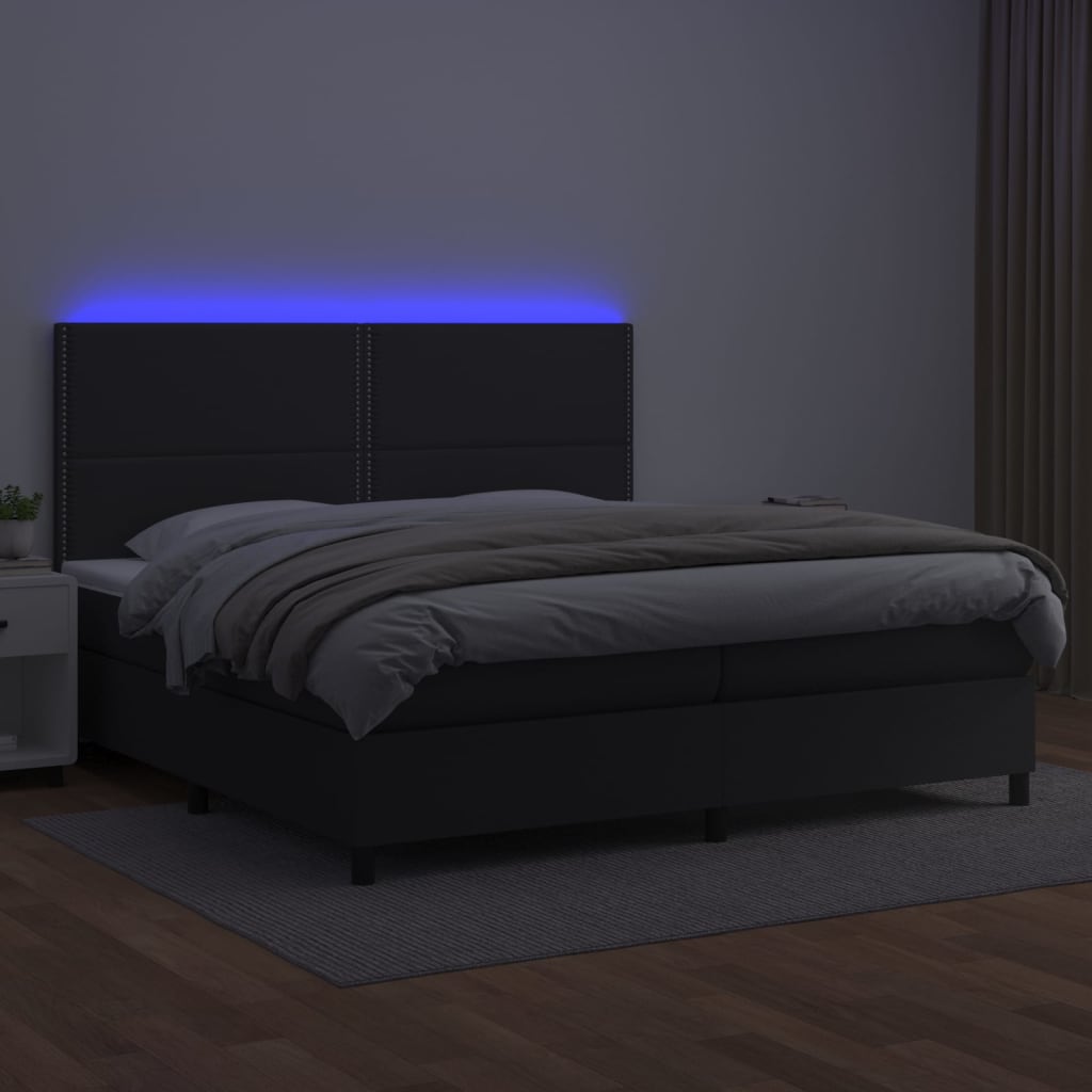 Κρεβάτι Boxspring με Στρώμα & LED Μαύρο 200x200 εκ. Συνθ. Δέρμα - Pakobazaar