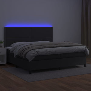 Κρεβάτι Boxspring με Στρώμα & LED Μαύρο 200x200 εκ. Συνθ. Δέρμα - Pakobazaar