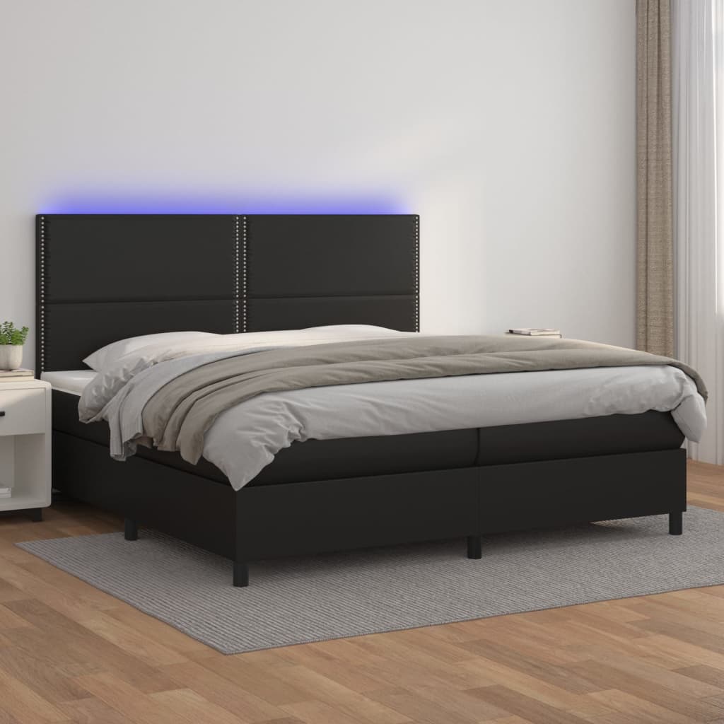 Κρεβάτι Boxspring με Στρώμα & LED Μαύρο 200x200 εκ. Συνθ. Δέρμα - Pakobazaar