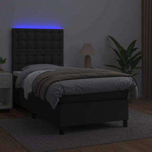 Κρεβάτι Boxspring με Στρώμα & LED Μαύρο 80x200 εκ. Συνθ. Δέρμα