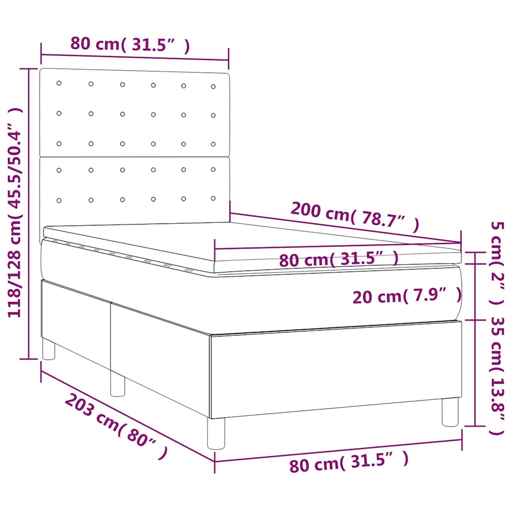 Κρεβάτι Boxspring με Στρώμα & LED Μαύρο 80x200 εκ. Συνθ. Δέρμα