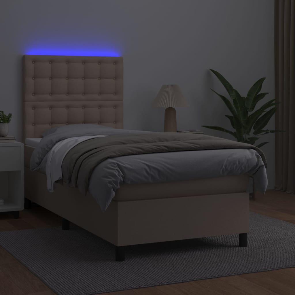 Κρεβάτι Boxspring Στρώμα&LED Καπουτσίνο 80x200 εκ. Συνθ. Δέρμα