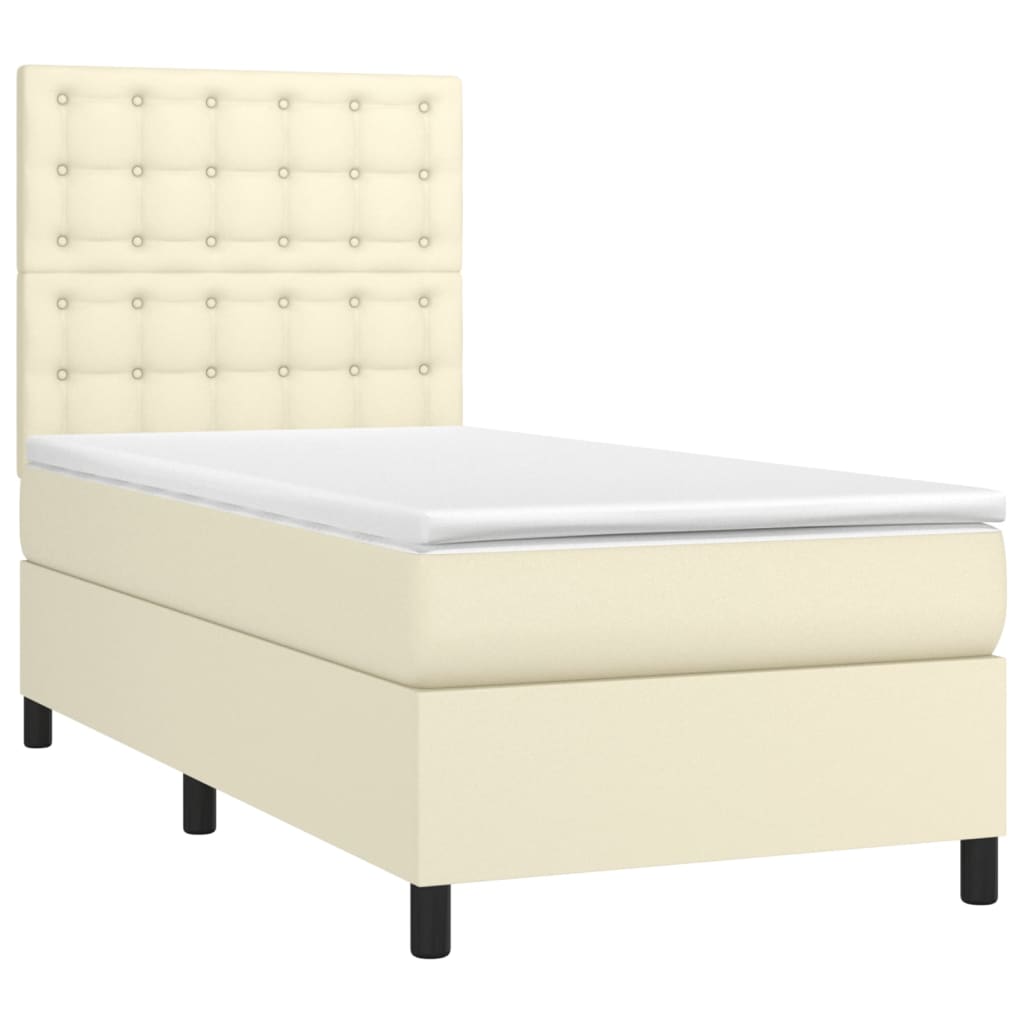 Κρεβάτι Boxspring με Στρώμα & LED Κρεμ 90x200 εκ. Συνθ. Δέρμα - Pakobazaar