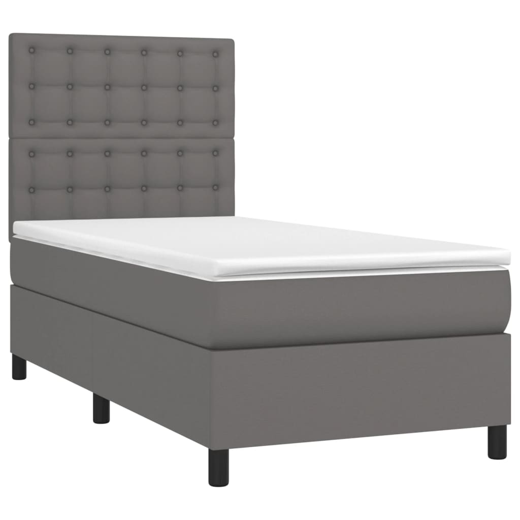 Κρεβάτι Boxspring με Στρώμα & LED Γκρι 90x200 εκ. Συνθ. Δέρμα