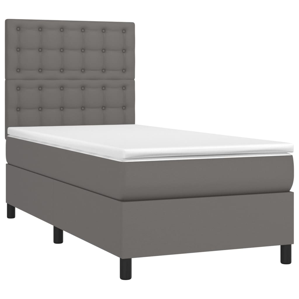 Κρεβάτι Boxspring με Στρώμα & LED Γκρι 100x200 εκ. Συνθ. Δέρμα