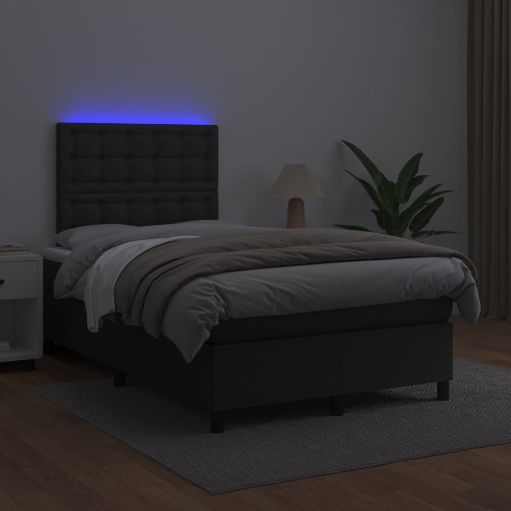 Κρεβάτι Boxspring με Στρώμα & LED Μαύρο 120x200 εκ. Συνθ. Δέρμα