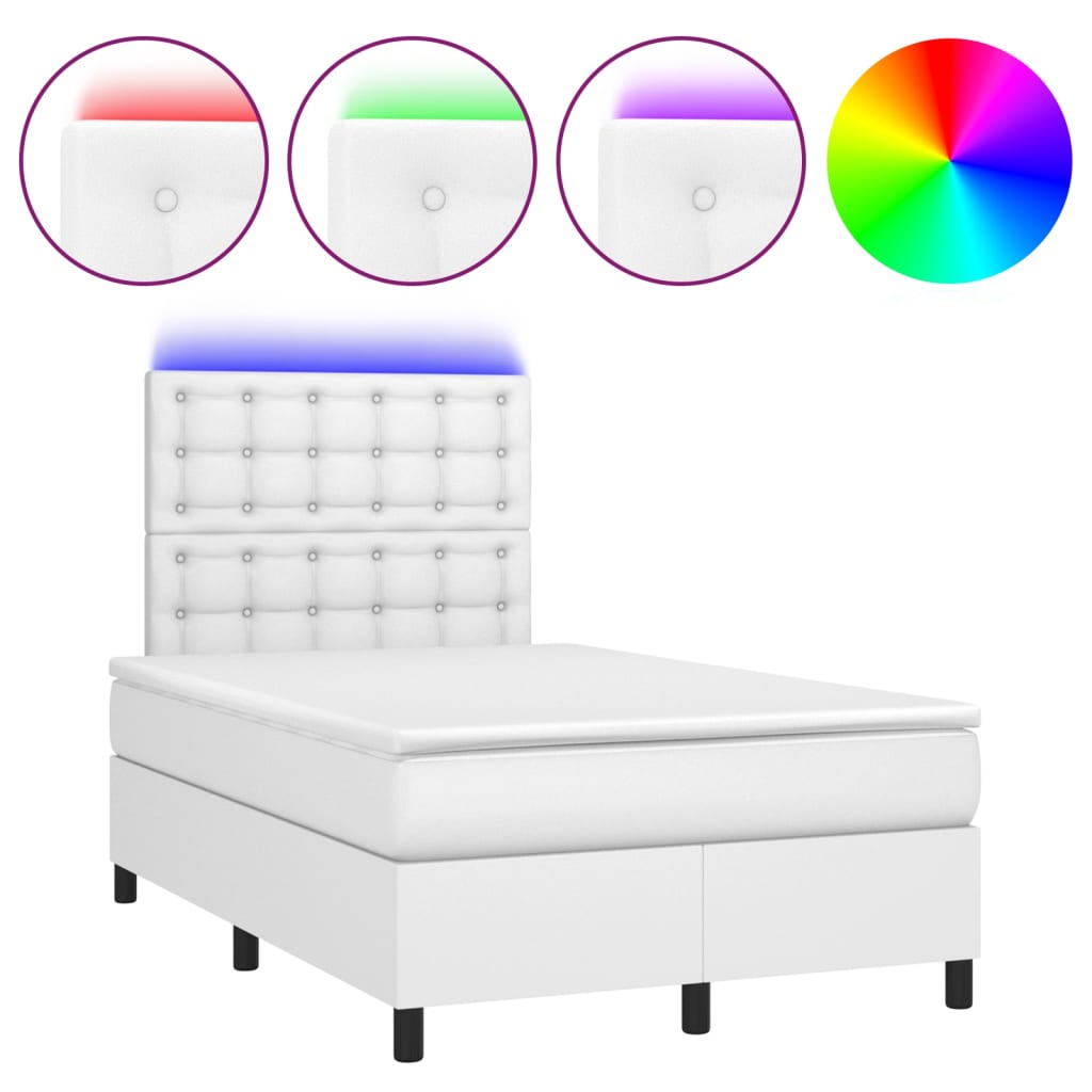 Κρεβάτι Boxspring με Στρώμα & LED Λευκό 120x200 εκ. Συνθ. Δέρμα