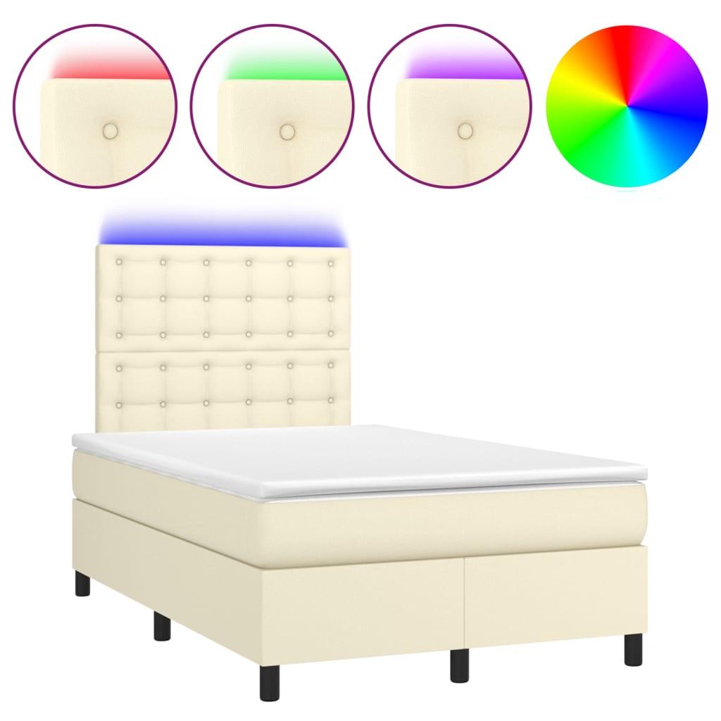 Κρεβάτι Boxspring με Στρώμα & LED Κρεμ 120x200 εκ. Συνθ. Δέρμα - Pakobazaar