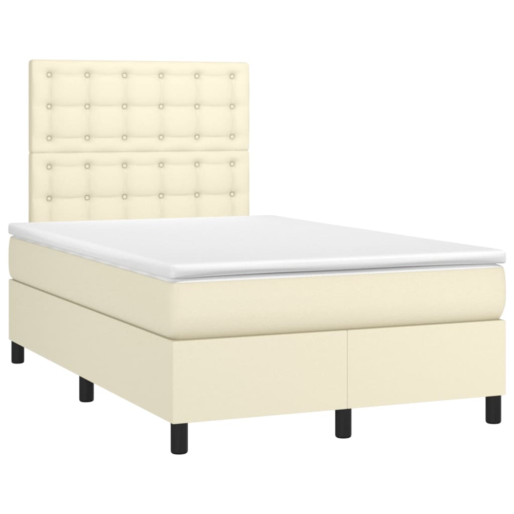 Κρεβάτι Boxspring με Στρώμα & LED Κρεμ 120x200 εκ. Συνθ. Δέρμα - Pakobazaar