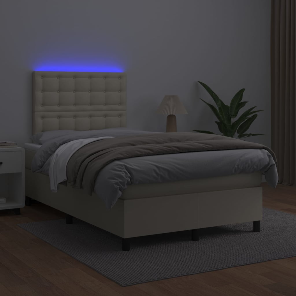 Κρεβάτι Boxspring με Στρώμα & LED Κρεμ 120x200 εκ. Συνθ. Δέρμα - Pakobazaar