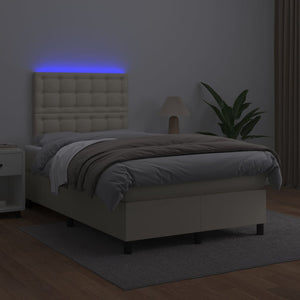 Κρεβάτι Boxspring με Στρώμα & LED Κρεμ 120x200 εκ. Συνθ. Δέρμα - Pakobazaar