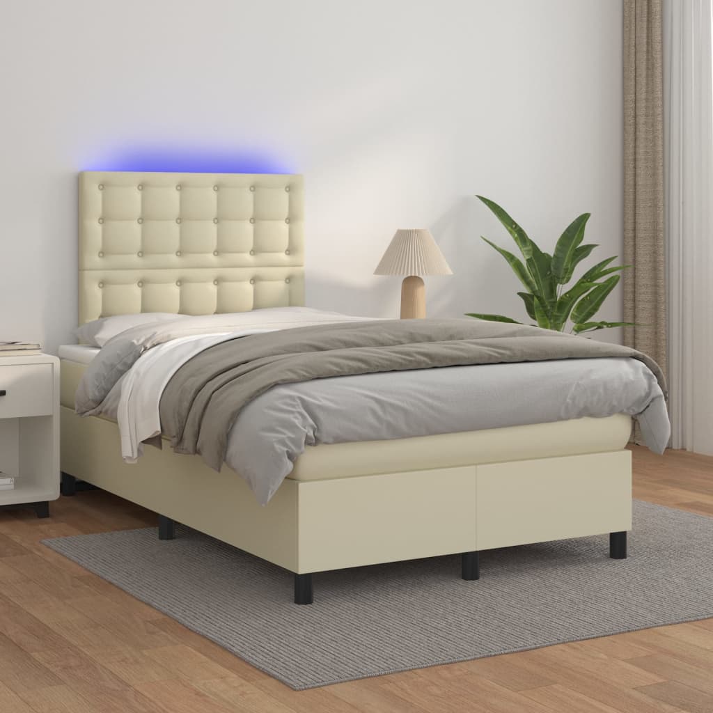 Κρεβάτι Boxspring με Στρώμα & LED Κρεμ 120x200 εκ. Συνθ. Δέρμα - Pakobazaar