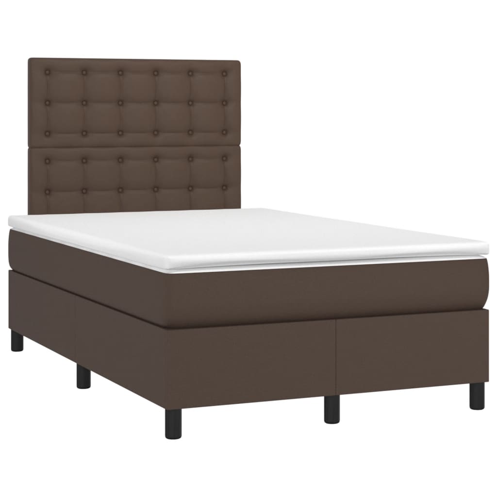 Κρεβάτι Boxspring με Στρώμα & LED Καφέ 120x200 εκ. Συνθ. Δέρμα