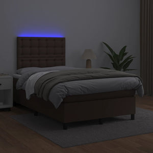 Κρεβάτι Boxspring με Στρώμα & LED Καφέ 120x200 εκ. Συνθ. Δέρμα