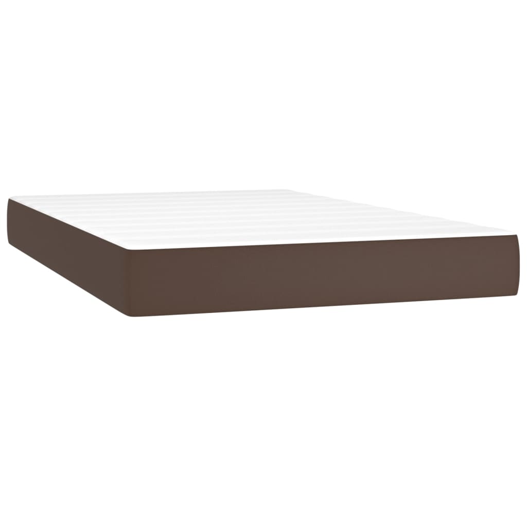 Κρεβάτι Boxspring με Στρώμα & LED Καφέ 120x200 εκ. Συνθ. Δέρμα