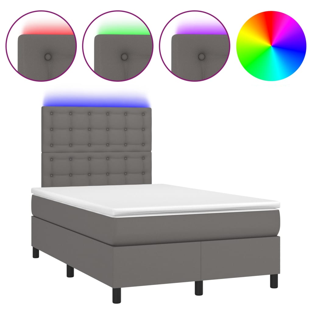 Κρεβάτι Boxspring με Στρώμα & LED Γκρι 120x200 εκ. Συνθ. Δέρμα