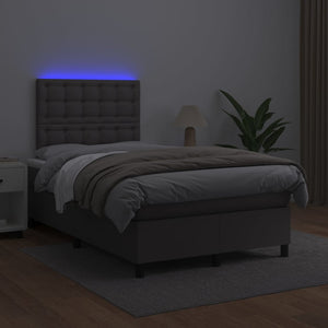 Κρεβάτι Boxspring με Στρώμα & LED Γκρι 120x200 εκ. Συνθ. Δέρμα