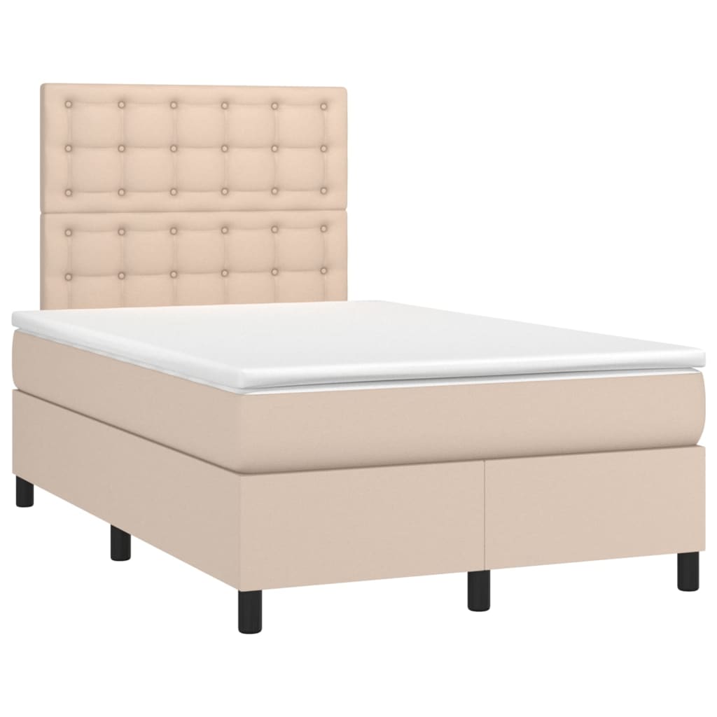 Κρεβάτι Boxspring Στρώμα&LED Καπουτσίνο 120x200 εκ. Συνθ. Δέρμα