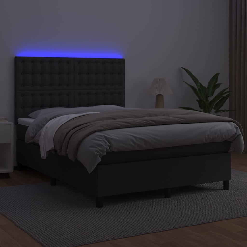Κρεβάτι Boxspring με Στρώμα & LED Μαύρο 140x190 εκ. Συνθ. Δέρμα - Pakobazaar