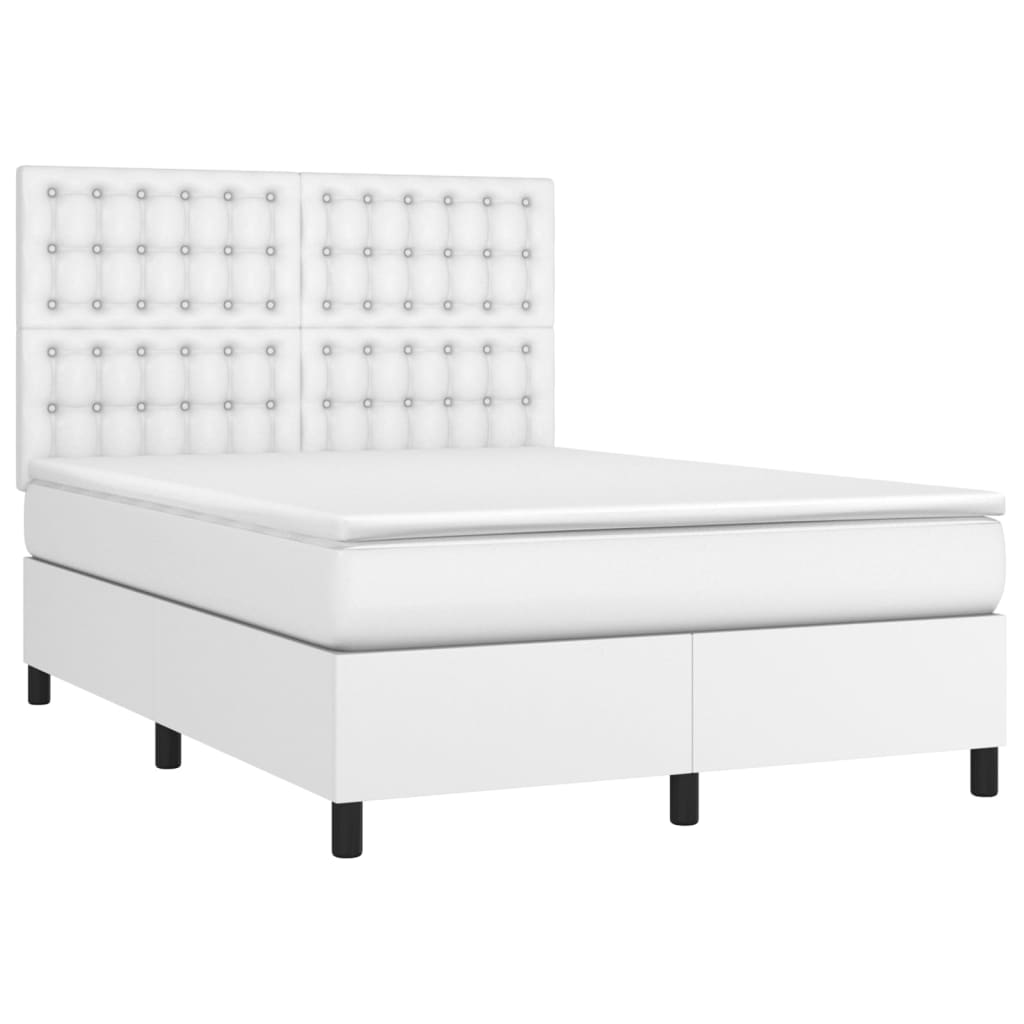 Κρεβάτι Boxspring με Στρώμα & LED Λευκό 140x190 εκ. Συνθ. Δέρμα