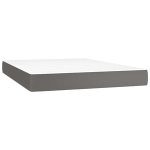 Κρεβάτι Boxspring με Στρώμα & LED Γκρι 140x190 εκ. Συνθ. Δέρμα