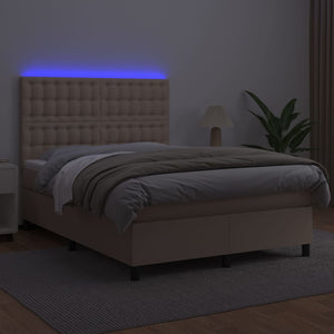 Κρεβάτι Boxspring Στρώμα&LED Καπουτσίνο 140x190 εκ. Συνθ. Δέρμα