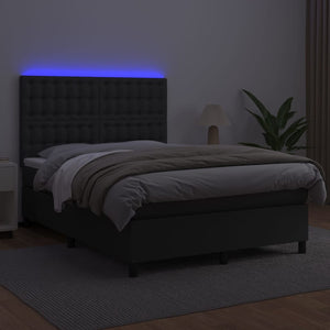 Κρεβάτι Boxspring με Στρώμα & LED Μαύρο 140x200 εκ. Συνθ. Δέρμα - Pakobazaar