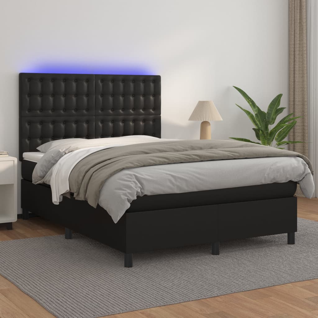Κρεβάτι Boxspring με Στρώμα & LED Μαύρο 140x200 εκ. Συνθ. Δέρμα - Pakobazaar
