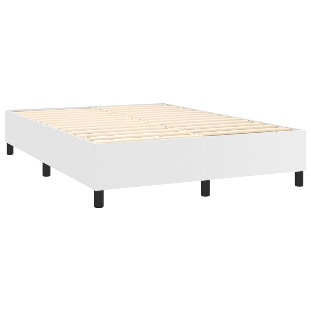 Κρεβάτι Boxspring με Στρώμα & LED Λευκό 140x200 εκ. Συνθ. Δέρμα
