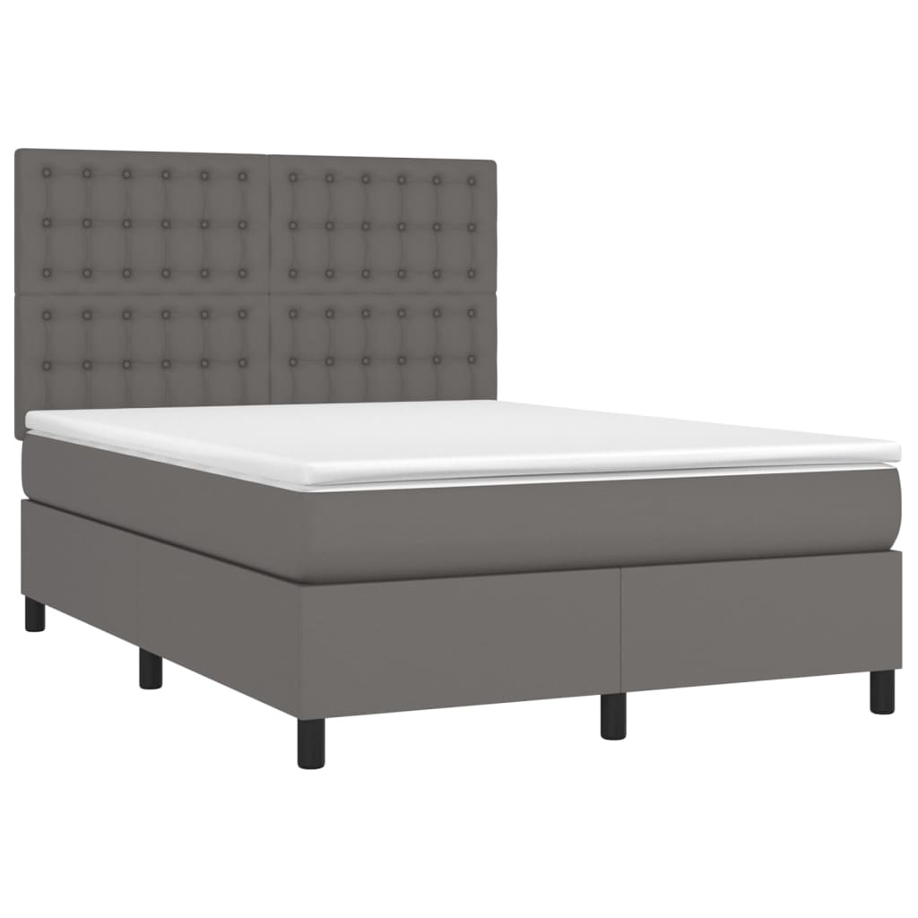 Κρεβάτι Boxspring με Στρώμα & LED Γκρι 140x200 εκ. Συνθ. Δέρμα