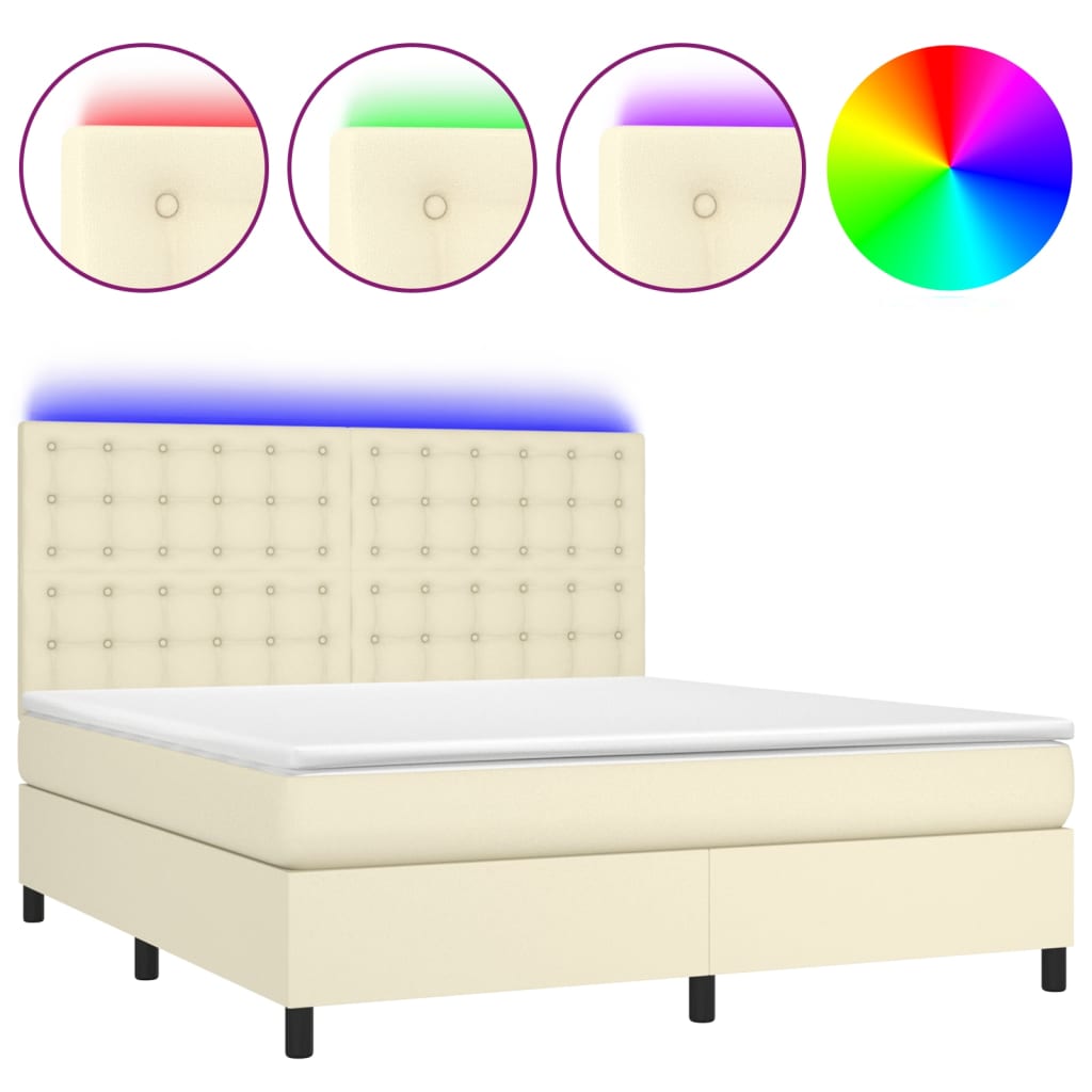 Κρεβάτι Boxspring με Στρώμα & LED Κρεμ 160x200 εκ. Συνθ. Δέρμα - Pakobazaar