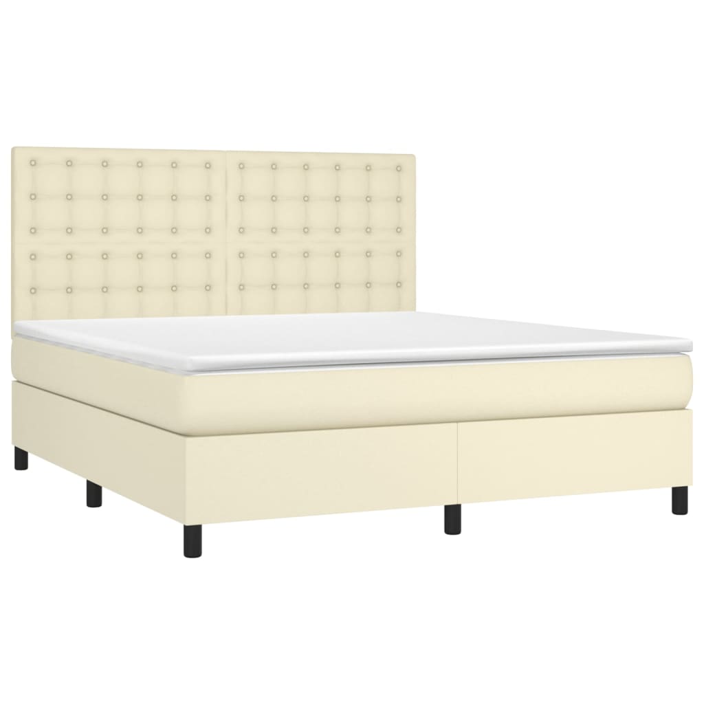 Κρεβάτι Boxspring με Στρώμα & LED Κρεμ 160x200 εκ. Συνθ. Δέρμα - Pakobazaar