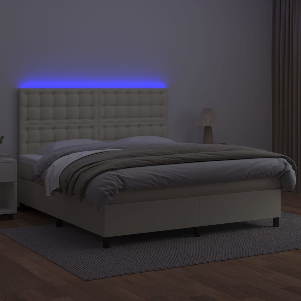 Κρεβάτι Boxspring με Στρώμα & LED Κρεμ 160x200 εκ. Συνθ. Δέρμα - Pakobazaar
