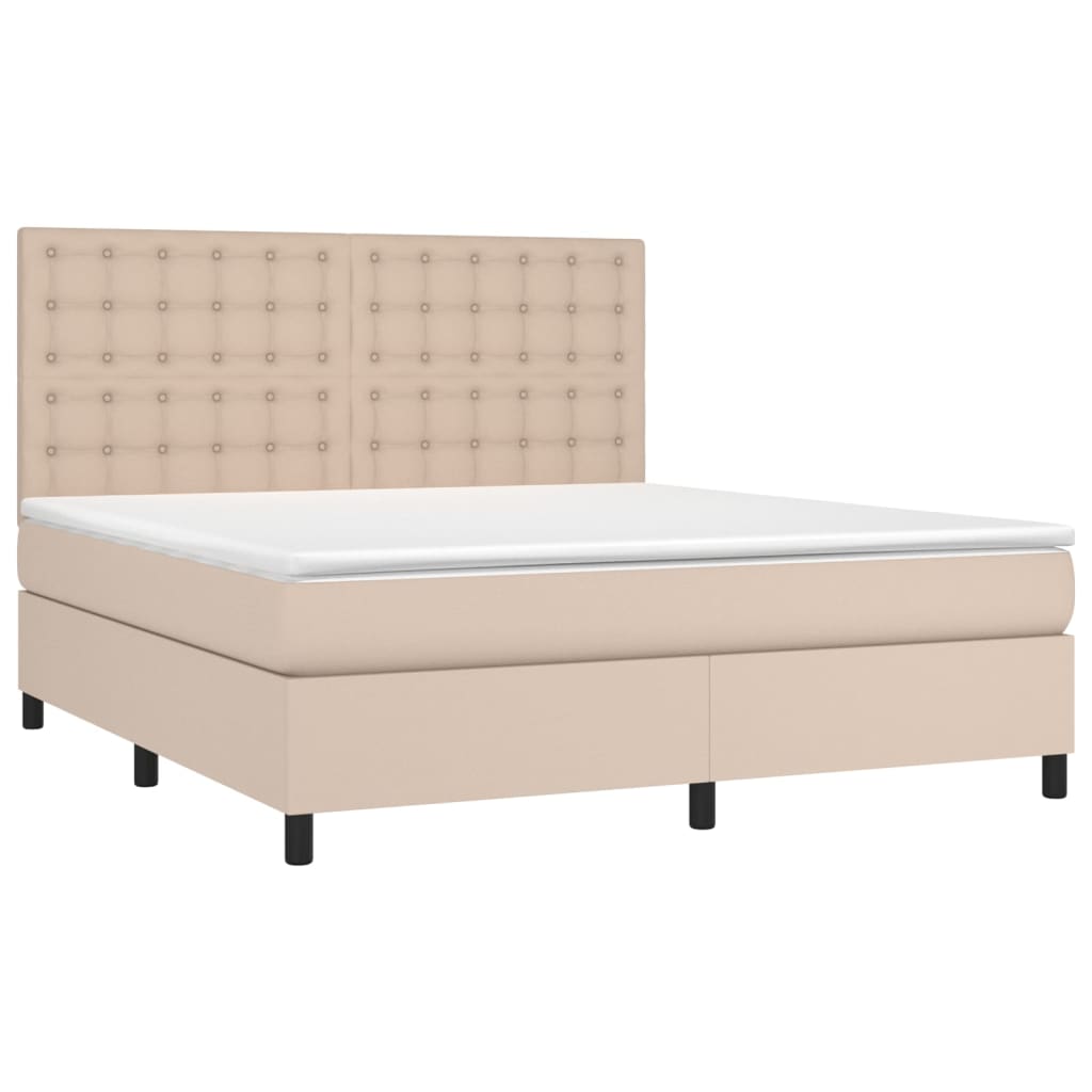 Κρεβάτι Boxspring Στρώμα&LED Καπουτσίνο 160x200 εκ. Συνθ. Δέρμα - Pakobazaar