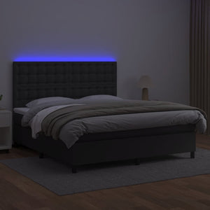 Κρεβάτι Boxspring με Στρώμα & LED Μαύρο 180x200 εκ. Συνθ. Δέρμα