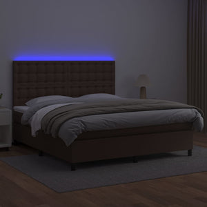 Κρεβάτι Boxspring με Στρώμα & LED Καφέ 180x200 εκ. Συνθ. Δέρμα