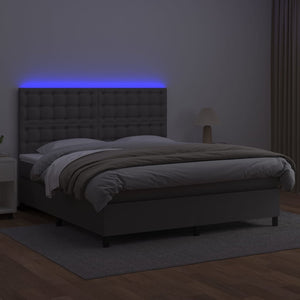 Κρεβάτι Boxspring με Στρώμα & LED Γκρι 180x200 εκ. Συνθ. Δέρμα