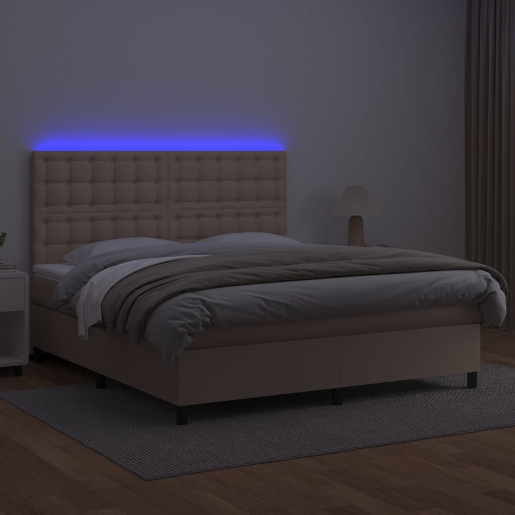 Κρεβάτι Boxspring Στρώμα&LED Καπουτσίνο 180x200 εκ. Συνθ. Δέρμα
