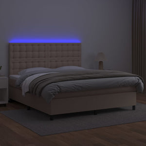 Κρεβάτι Boxspring Στρώμα&LED Καπουτσίνο 180x200 εκ. Συνθ. Δέρμα