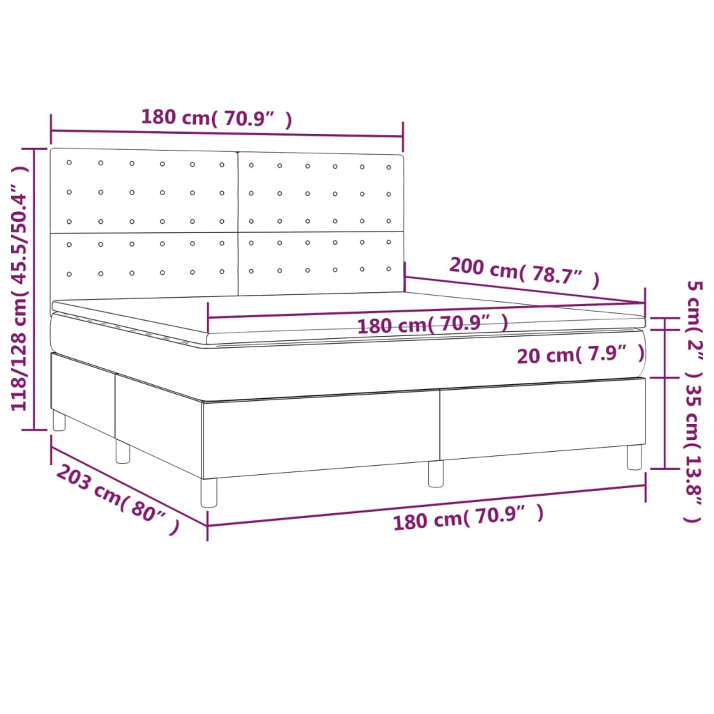 Κρεβάτι Boxspring Στρώμα&LED Καπουτσίνο 180x200 εκ. Συνθ. Δέρμα