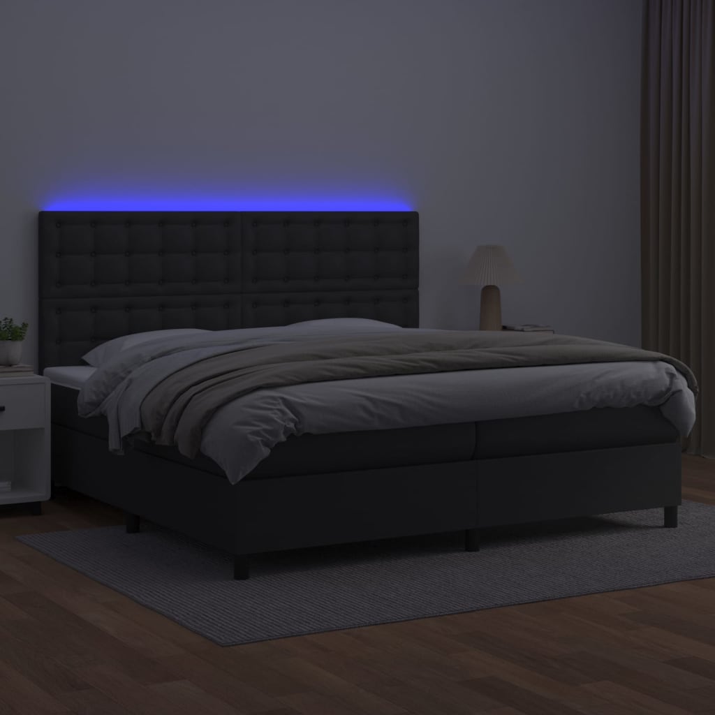 Κρεβάτι Boxspring με Στρώμα & LED Μαύρο 200x200 εκ. Συνθ. Δέρμα - Pakobazaar